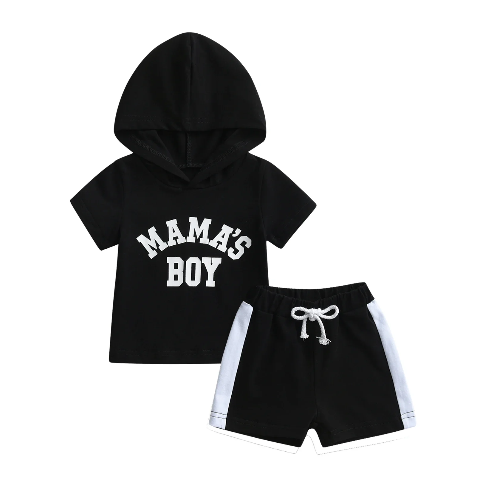 

2PCS Newborn Baby Boys Clothes Set Casual Short Sleeve Letters Printed Hooded Top + Shorts Summer Toddler Outfit