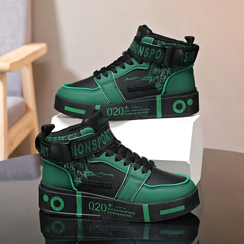 Men's High Top Sneakers Breathable&Comfortable Casual Lace-Up Shoes PU Upper Soft PU Lining Grip-Tech Rubber Sole&Fabric Insole