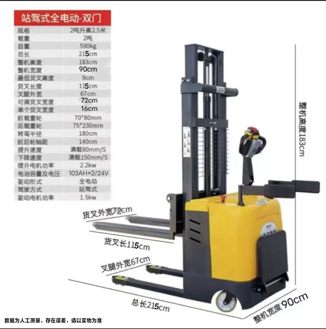 CE Approved 1.5 Ton Electric Semi-Automatic Forklift Stacker for Building Material Garment Shops Home Use with Warranty