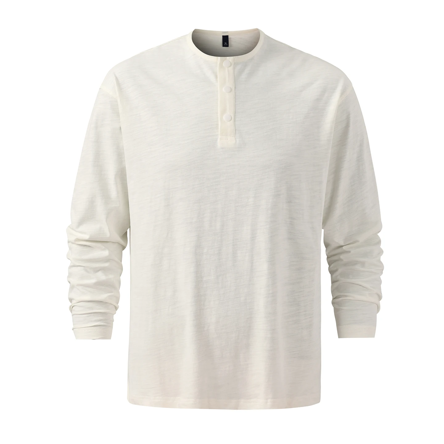 

Retro American 280g Heavyweight Bamboo Rayon Men's Cotton T-irt Autumn Trendy Long Sve Henry Collar irt