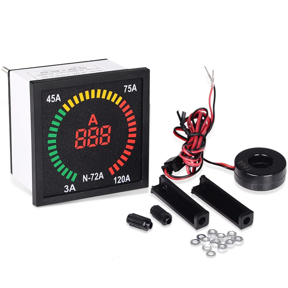 

AC Current 3-120A Signal Indicator Light N-72A Embedded Ammeter Amp Meter 72x72 Squar Turntable LED Digital Current Meter Tester