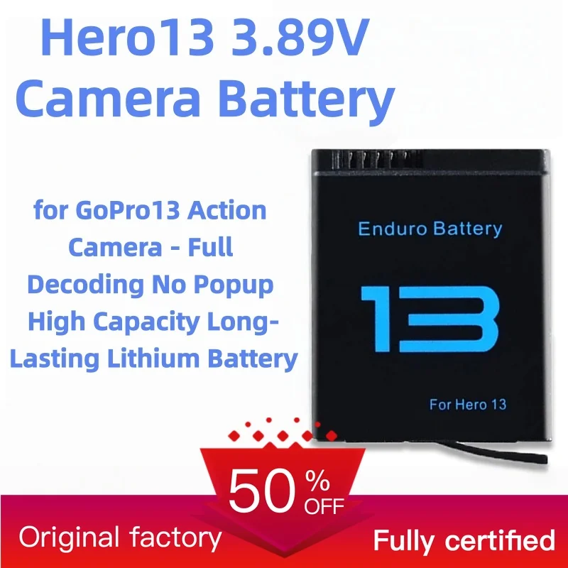 Hero13 3.89V Camera Battery for GoPro13 Action Camera - Full Decoding No Popup High Capacity Long-Lasting Lithium Battery