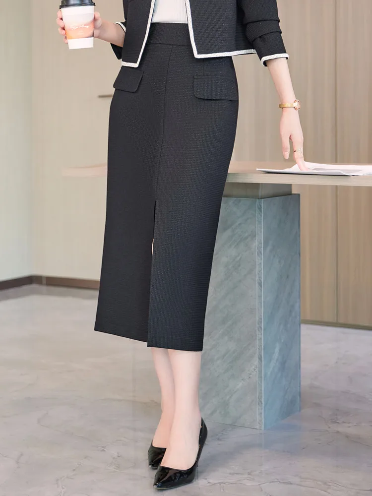 NAVIU Spring New Temperament High Waist Bag Hip Skirt Bandage Solid Color Ankle Length Pencil Skirt Black