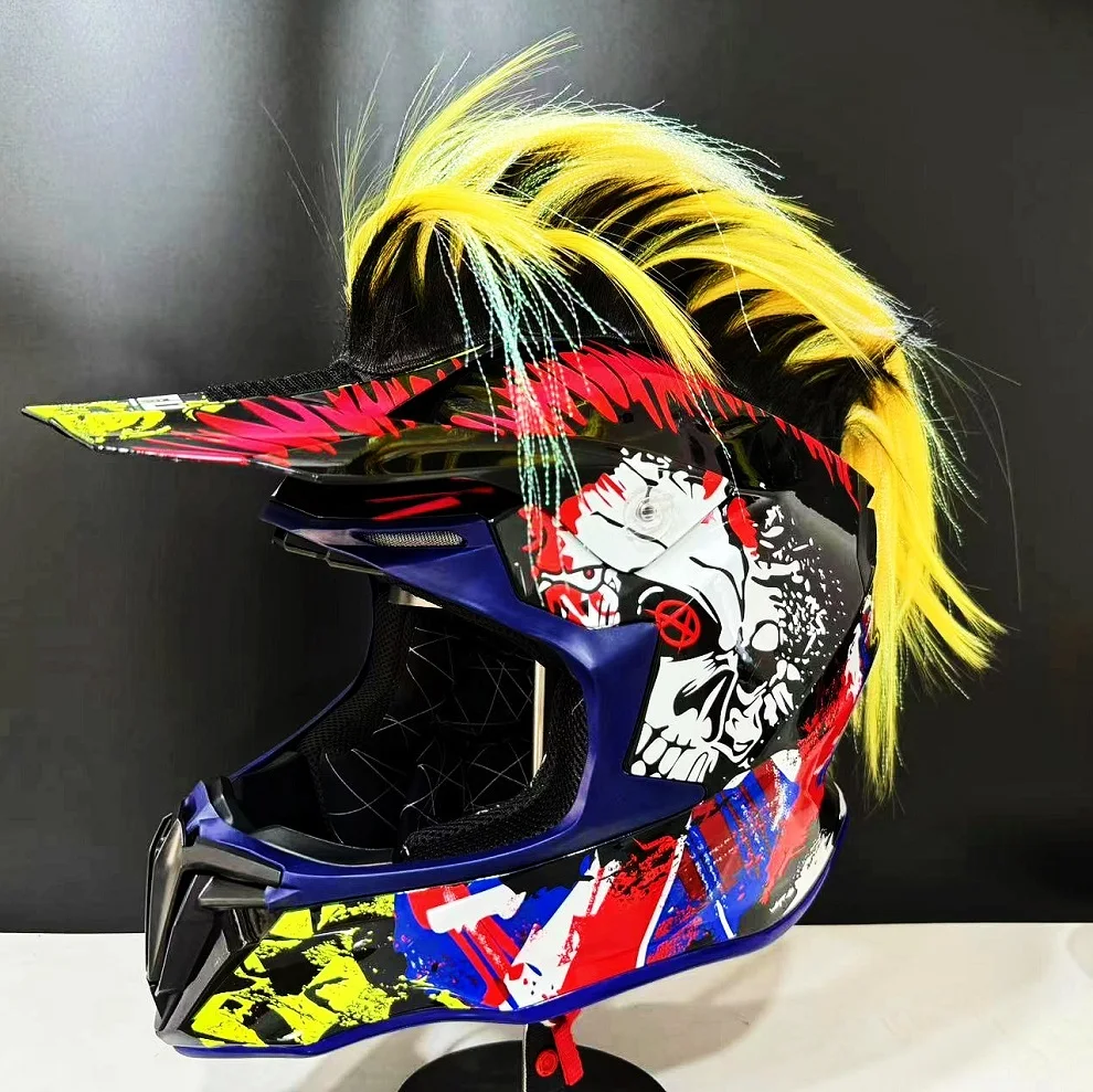 Mohawk Motorcycle Helmet Braids Decorations Wigs For Helmet Cockscomb Motocross Full Face Men Helmet Decors Hair Braids Stickers