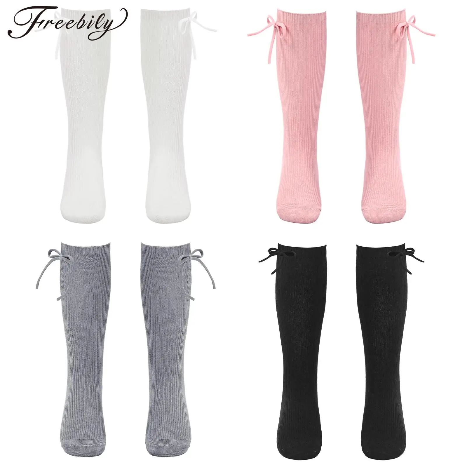 Kids Girl Socks Infant Baby Stretchy Mid-calf Knee High Sock with Bowknot Princess Cosplay Costume Accessories Casual Daily Wear