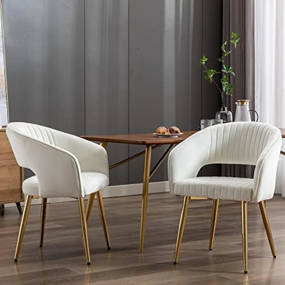 

Velvet Dining Chairs Set of 2 Modern Gold Dining Room Chairs with Hollow Back, Upholstered Accent Kitchen Chairs for Living Room