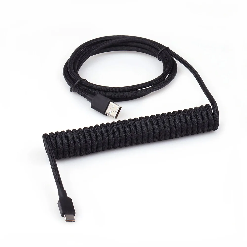 Type C To USB-A Mechanical Keyboard Cable GX12 Connector Spiral Design Connector Cord Double Sleeved Wire USB Type C
