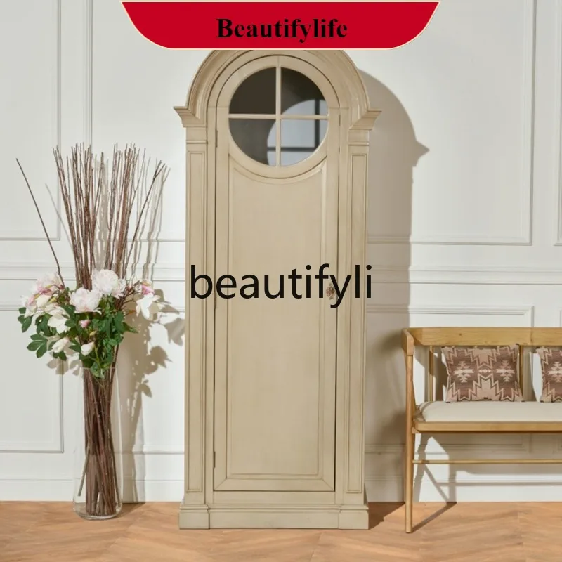 

G1218 French Retro Solid Wood Entryway Hanging Wardrobe Bedroom Arched Closet Storage Vintage Single Door Storage Cabinet