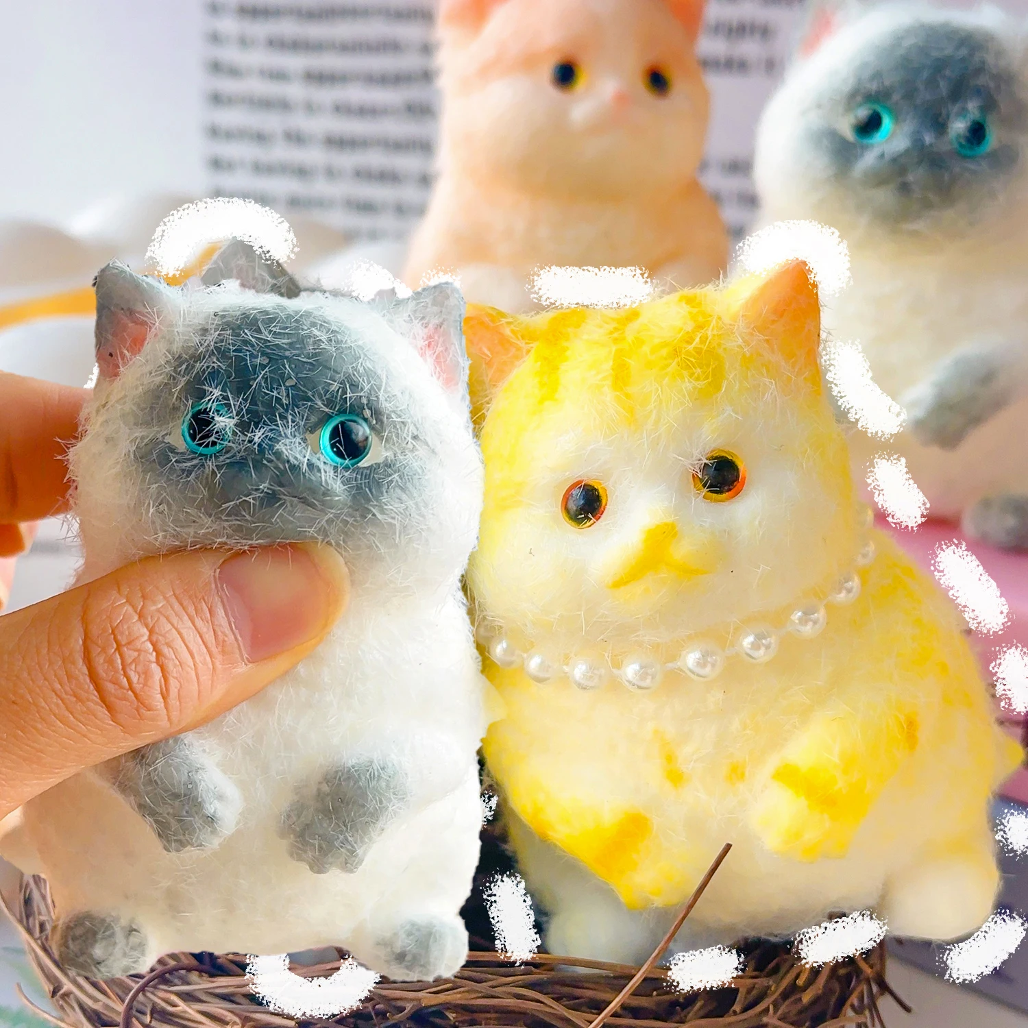 Cute Soft Waxy Extrusion Fat Cat Toy TPR Soft Simulation Animal Cat Pinching Ornaments Fidgety Decompression Flocking Action Toy