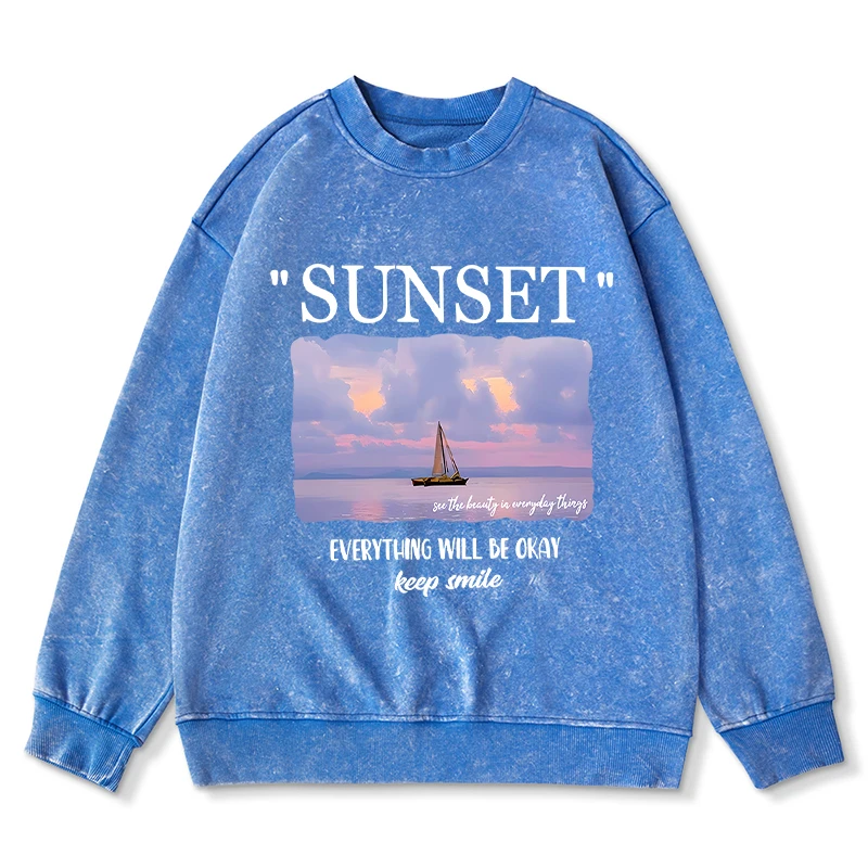 

Sunset Scenery Hoodie Women'S Autumn Oversize Versatile Washed Hoodies Casual Sweatshirt Simple Crewneck Pullover Tops Female