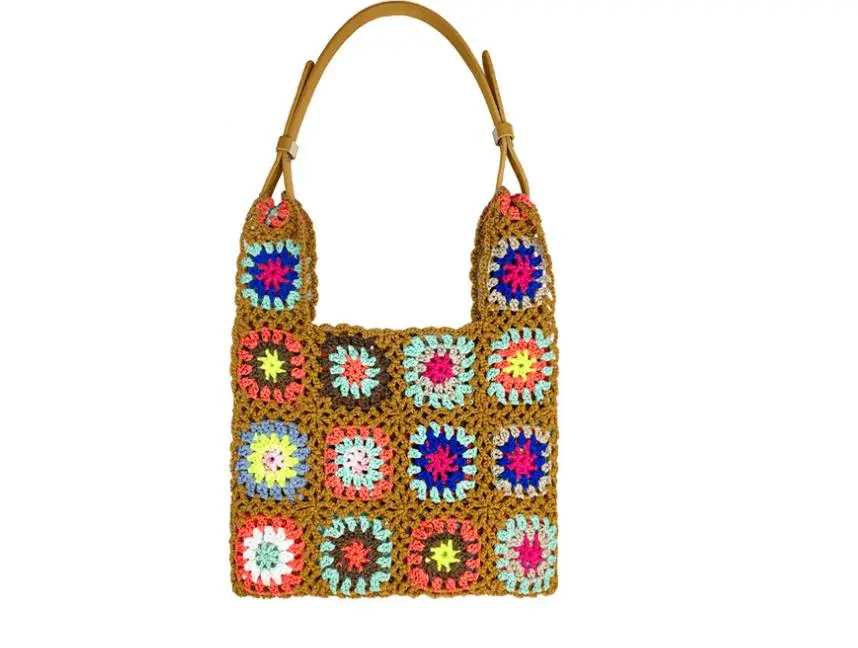 Bohemian Paisley Crochet Women Shoulder Bags Knitting Large Tote Bag Casual Lady Handbags Shopper Purses Summer Beach Bag