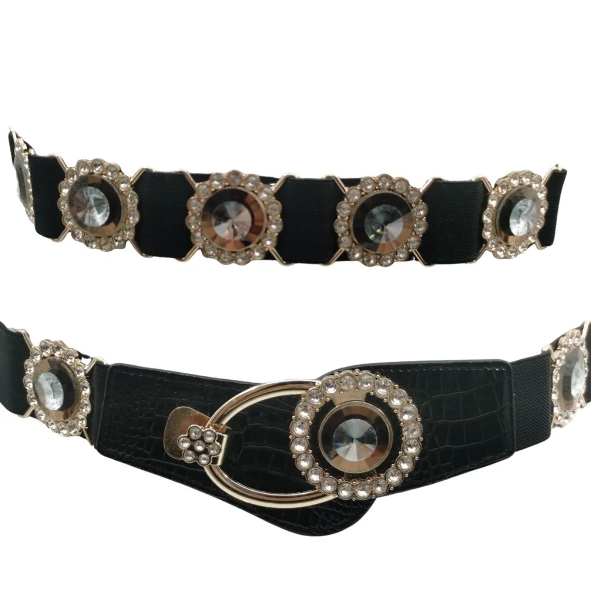 Ethnic Style Elastic Stretch Rhinestone Embossed Waist Belt Korean Fashion Versatile Women Dress Decoration Accessory Crystal