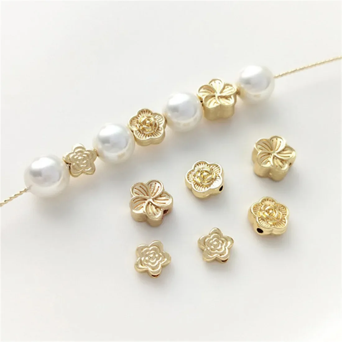 14K Gold Peach Blossom Separated Bead, Plum Through-hole Small Flower Loose Bead, DIY Handmade String Pearl Bracelet Accessories