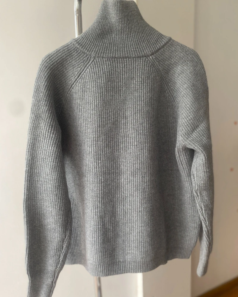 Cárdigan de punto informal con bolsillo y doble cremallera y cuello alto para mujer, chaqueta holgada de estilo coreano para otoño e invierno