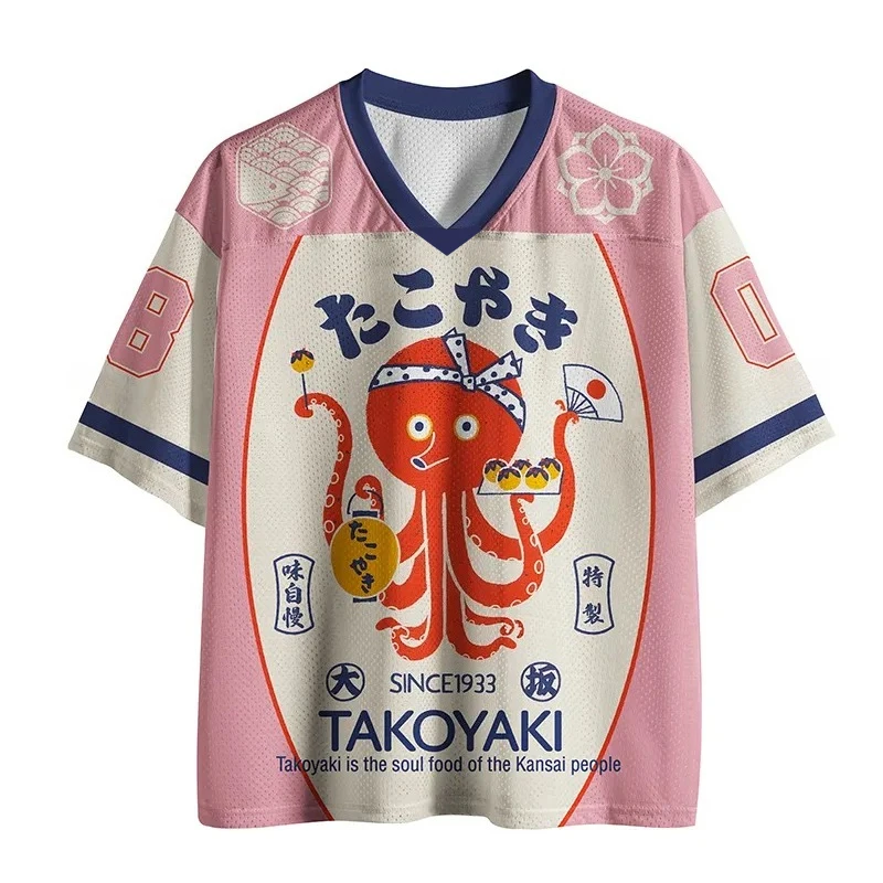 Camisa Esportiva Casual Oversized 2026 Nova Kansai Soul Food Takoyaki, Malha Leve de Secagem Rápida, Para Fãs, Moda Urbana de Verão