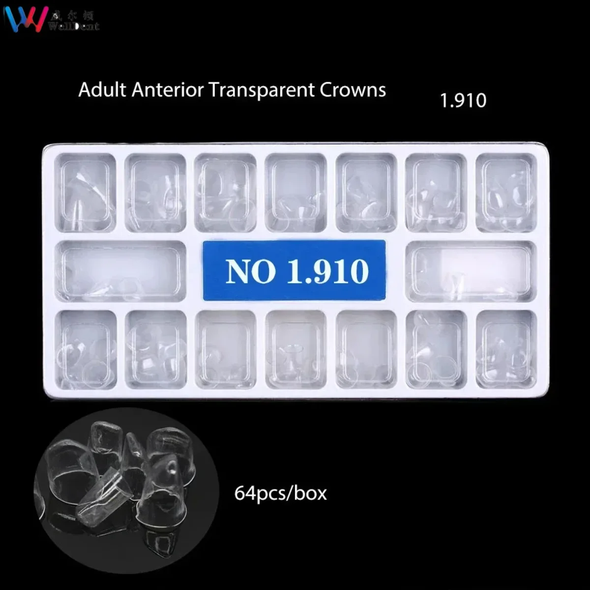 Dental Crowns Transparent Temporary Preformed Molar Lab Anterior Posterior Teeths Deciduous 64pcs/Box Child Adult Kids Matrix