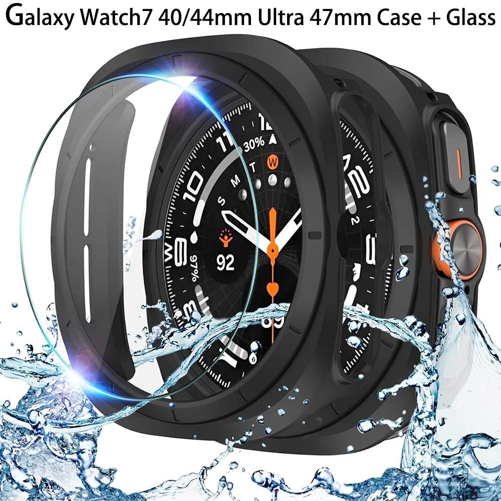 Screen Protector for Samsung Galaxy Watch 7 Ultra 47mm Watch7 40mm 44mm Tempered Glass+ Hard Bumper Case Protective Film Cover