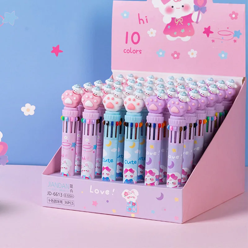 

24 pcs/lot Creative Cat Paw 10 Colors Ballpoint Pen Cute Press 0.5MM Ball Pens Office School Writing Supplies