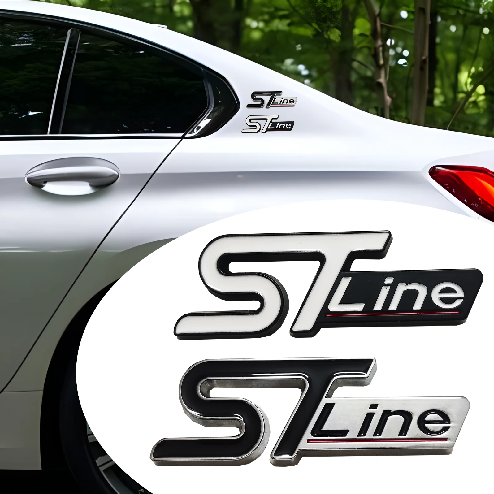 ST-Line metal automotive stickers for the middle grille rear and fender, applicable to Ford Focus, Mondeo, Edge and Explorer