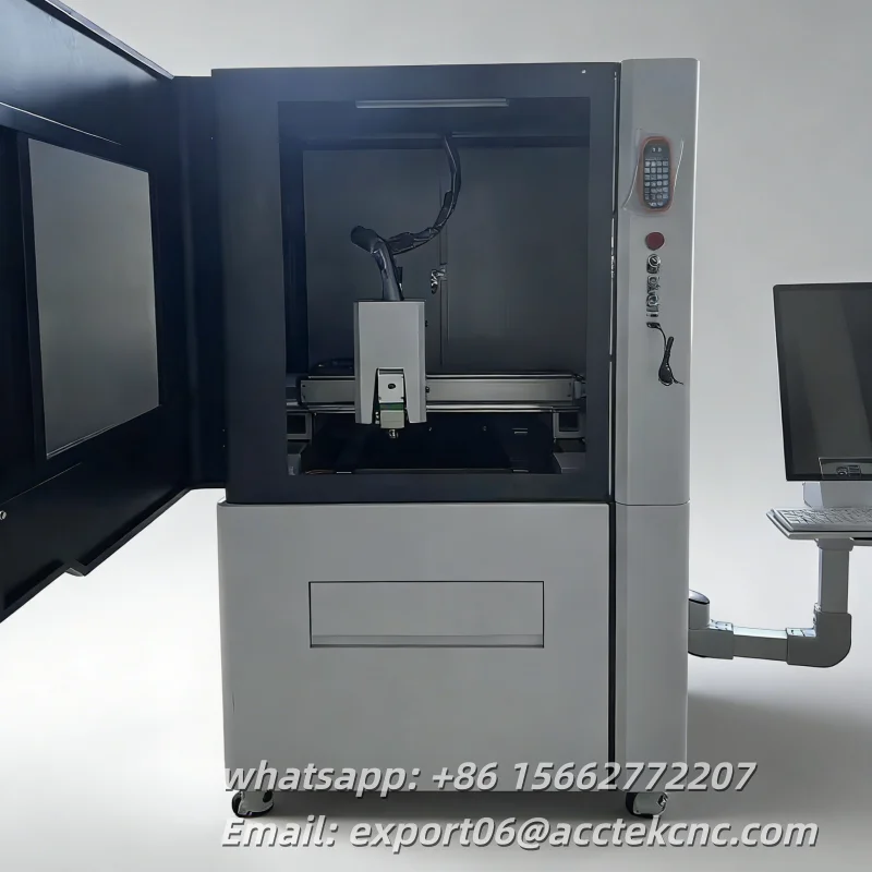 Machine de découpe laser à fibre CNC de bureau mini entièrement fermée 1500W, petite machine de découpe laser pour bijoux en métal et tôles