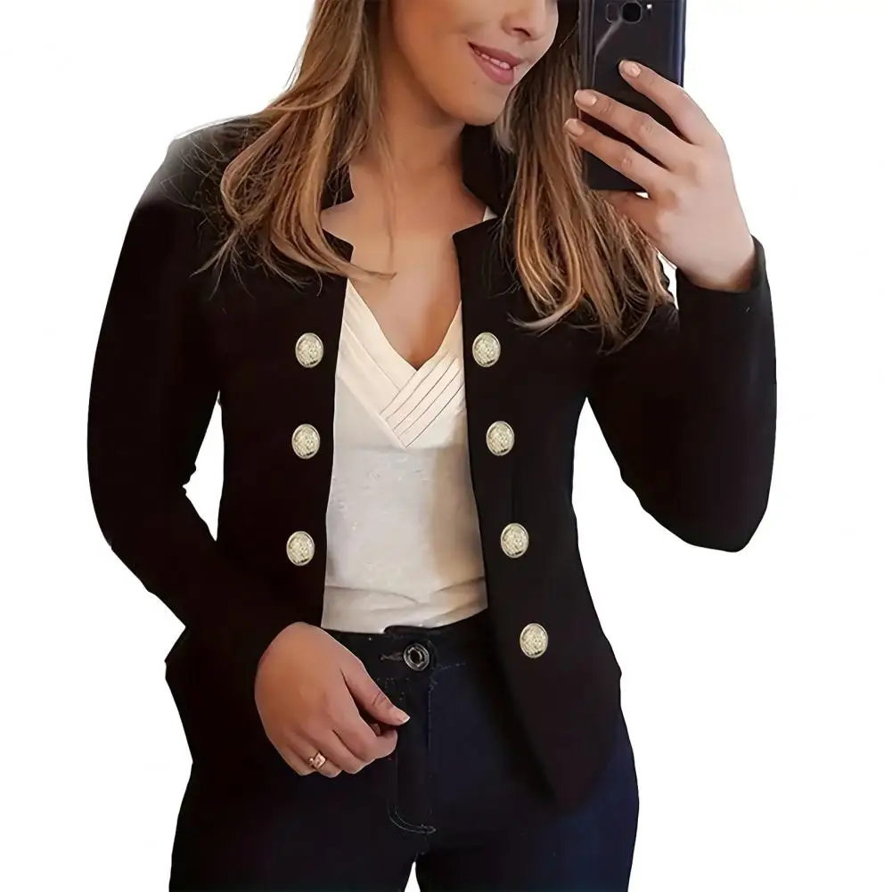 

Coat Notch Collar Long Sleeve Cardigan Button Decor Thick Warm Formal Business Style OL Commute Office Coat blazer for women