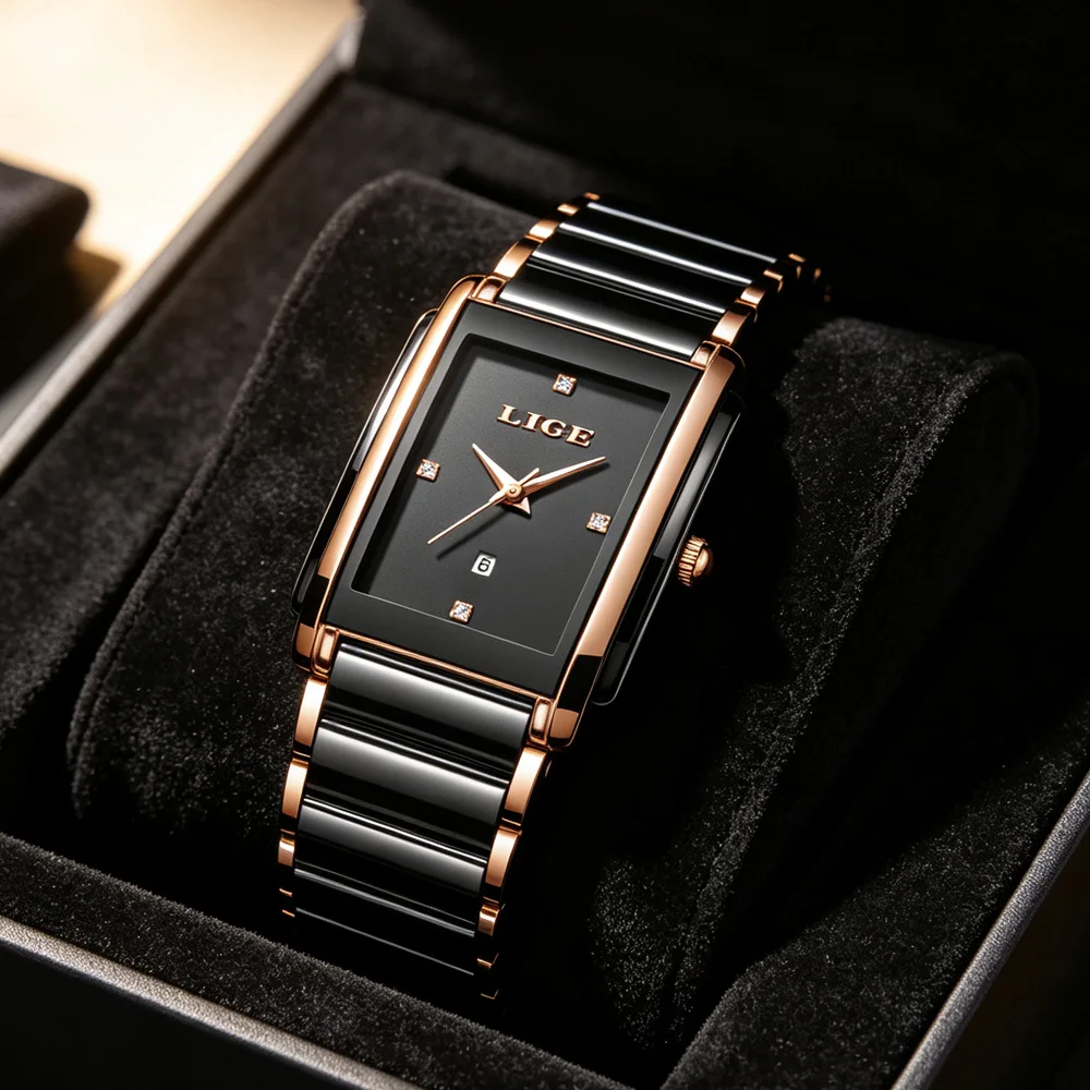 LIGE Women's Watches Full Ceramics Strap Luxury Ladies Bracelet Fashion Elegant Quartz Watches for Women Gifts Reloj Mujer+Box