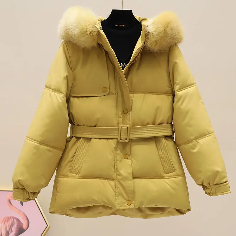 Women\'s winter hooded down jacket fur neck hooded long coat fashion hooded warm coat comfortable slim fit coat nice outdoor wear