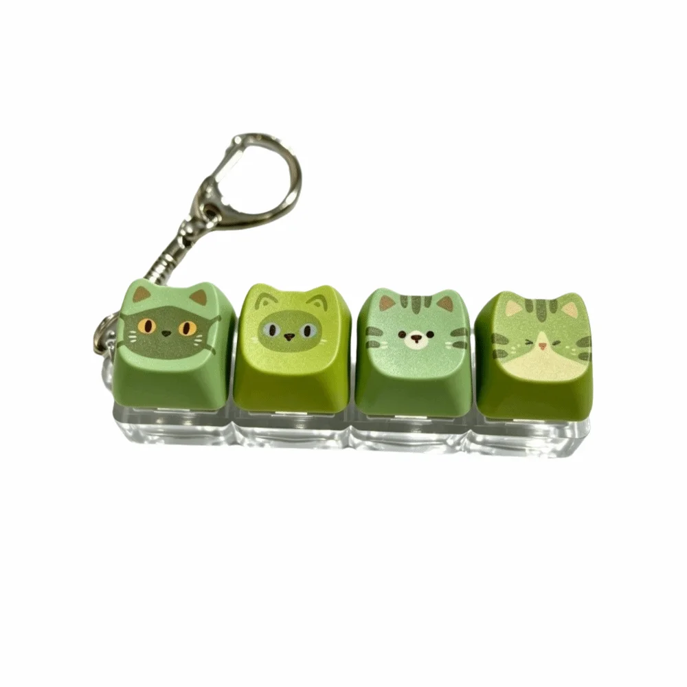 Cartoon Cat Mechanical Keychain Fidget Green Key Keyboard Keys Clicker Keychain Fashion Creative Relax Button Keycap Keychain