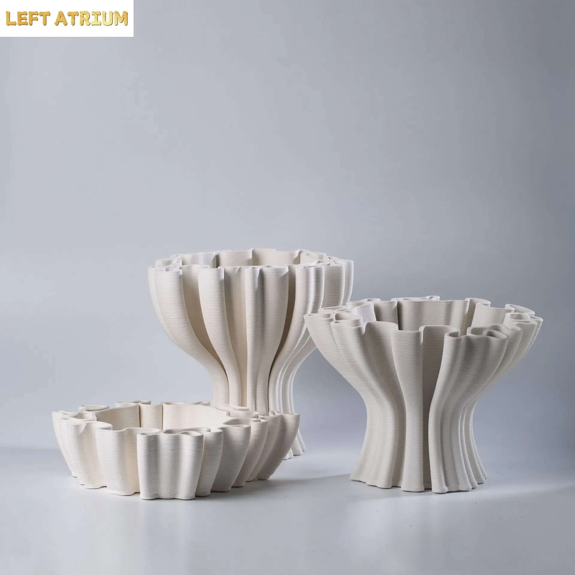 Three-dimensional Geometric Ceramic Crafts Fold Flower Pot Compote Abstract Ceramic Sculpture Home Decoration Accessories