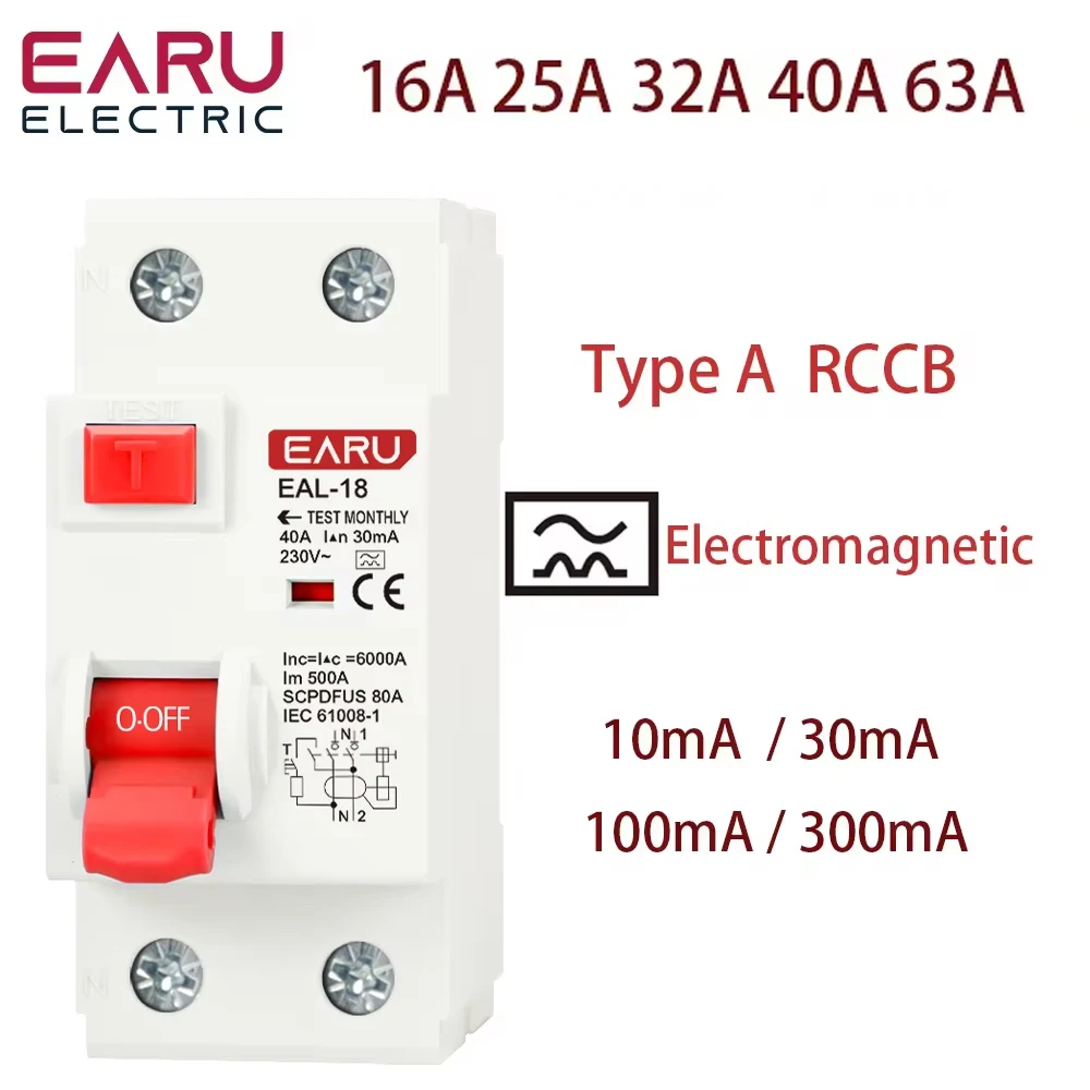 2P 32A 10/30/100/300mA Typ A RCCB RCD ELCB Elektromagnetischer Fehlerstromschutzschalter Differenzialschalter Sicherheitsschalter