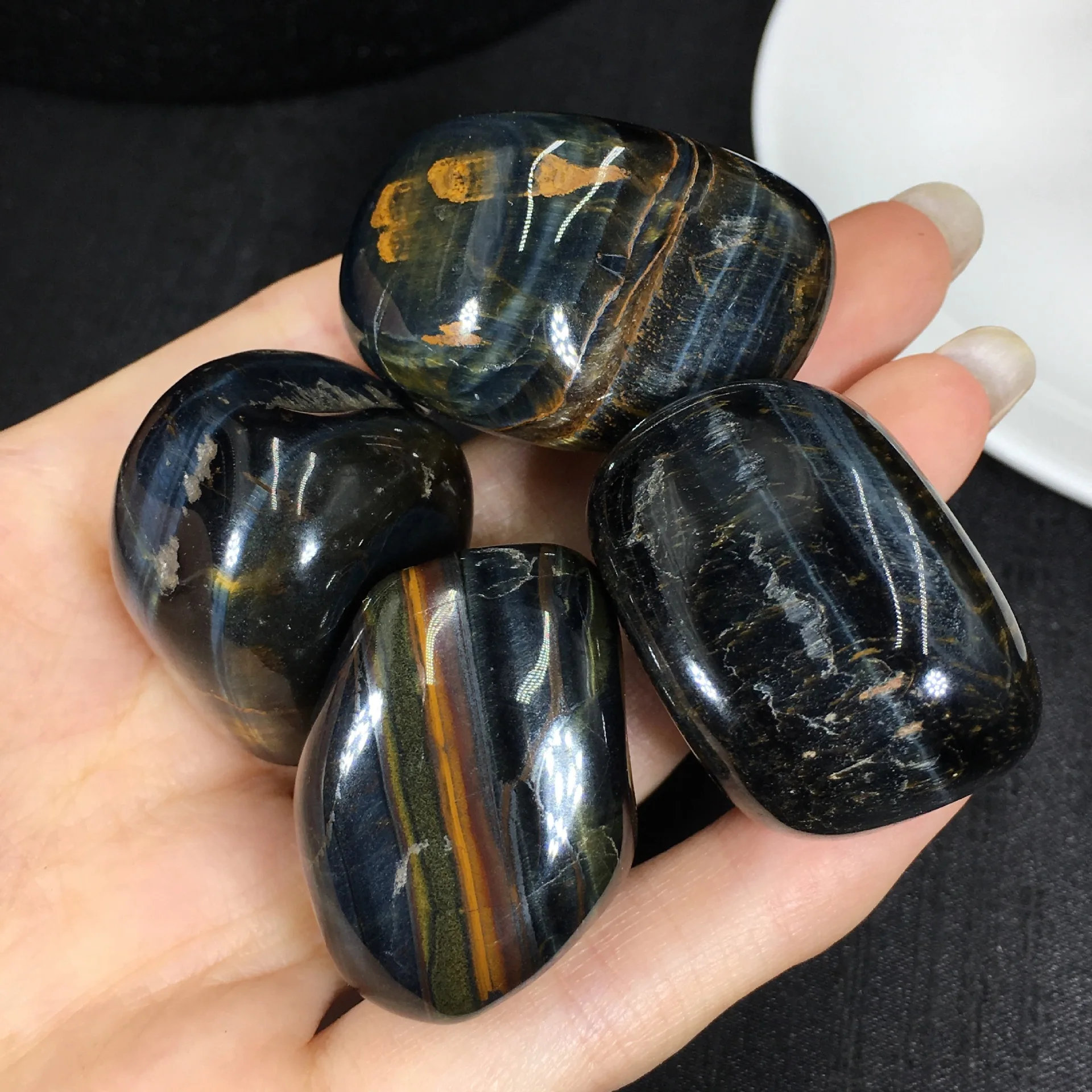 Natural Blue Tiger's Eye Tumbled Stone Yellow Tiger's Eye Large Beads