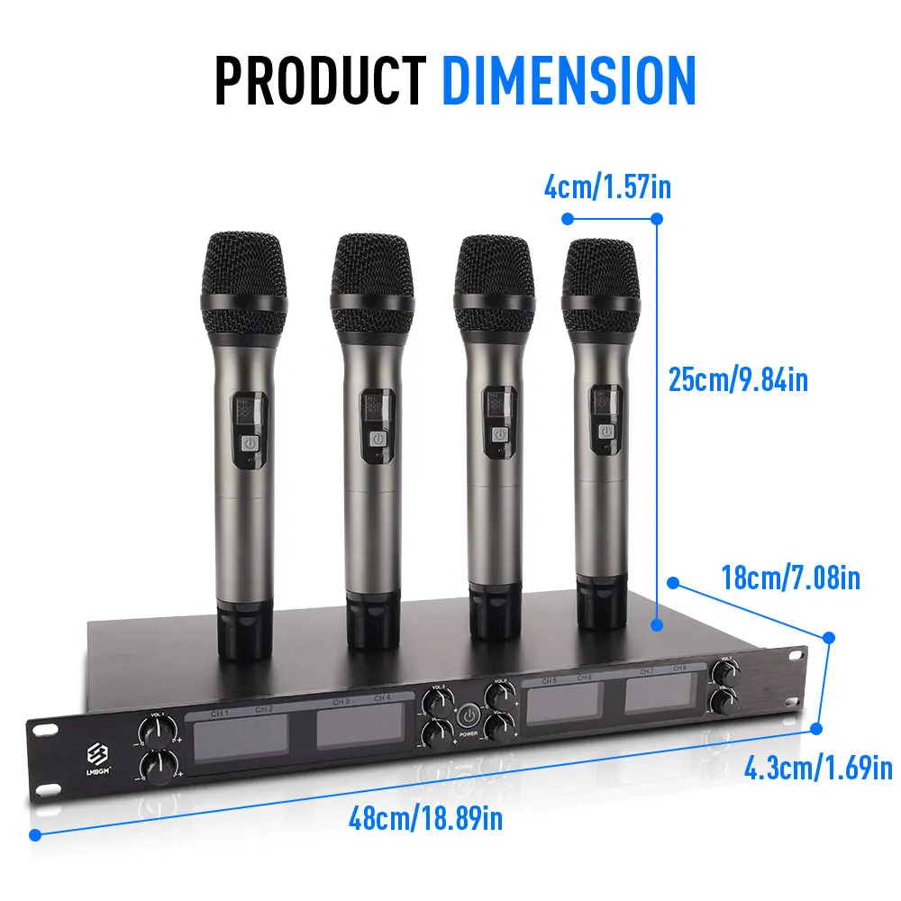 ميكروفون LMBGM K25R احترافي UHF لاسلكي ذو 8 قنوات مع نطاق نقل 164 قدم، مناسب لاستخدام المسرح والكنيسة.