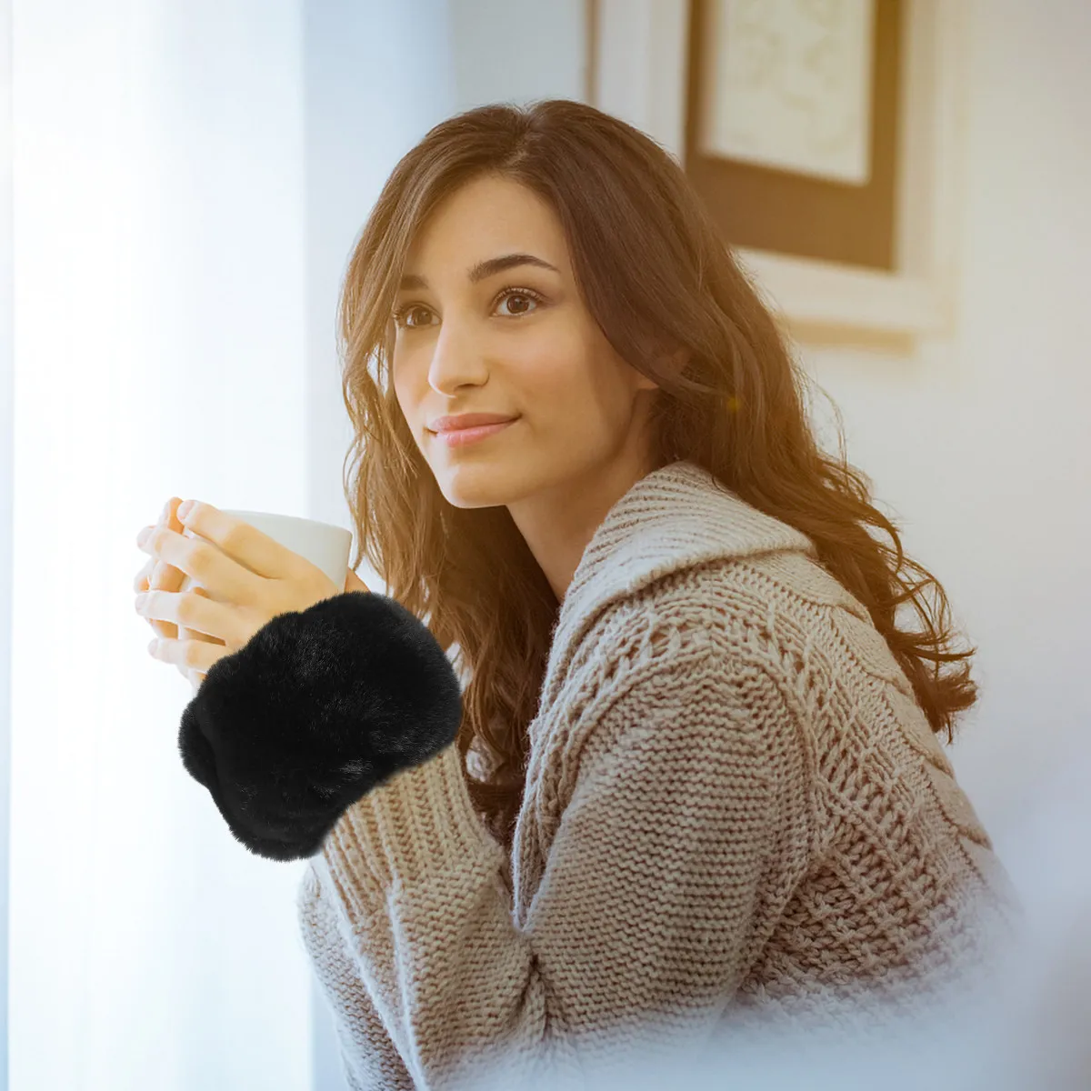 1-ペア女性冬フェイク毛深いアームウォーマー半袖リストバンド手袋暖かいアクセサリーセータージャケット屋外寒さ対策