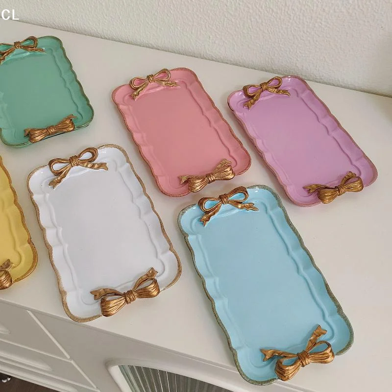 Bow Tray Fruit Dessert Tray Resin Craft Cake Jewelry Storage Tray Party Decoration Tableware Candy Tray Organizer Tools