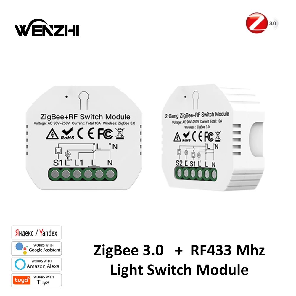 1/2Gang Light Switch Module DIY Zigbee 3.0 RF 433 Mhz TimerWall Panels Wireless Remote Control Smart Life Tuya Alexa Google Home