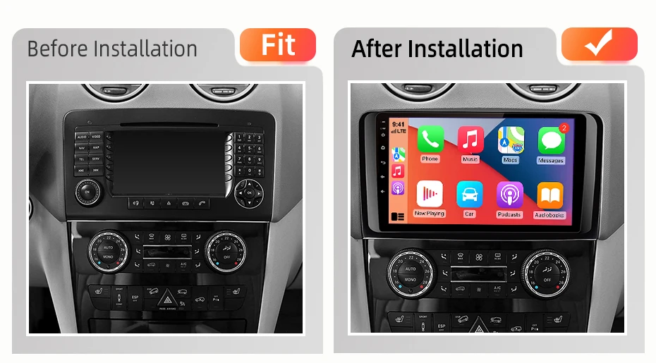 AWESAFE Kabelloses CarPlay Android Auto Radio für Mercedes Benz M-Klasse W164 GL-Klasse X164 ML GL Plug & Play FM BT RDS DSP GPS SWC – Detail 1