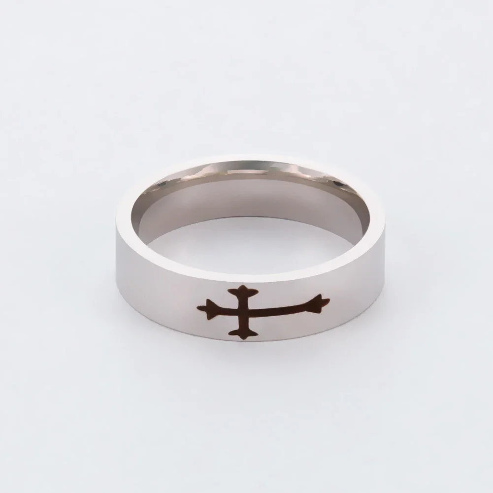 Skyrim Stainless Steel Jesus Cross Ring Christ Bible Prayer Finger Rings For Men 8mm 6mm Amulet Jewelry Size 7-13