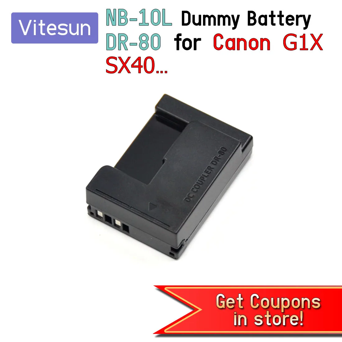 Vitesun DC Coupler NB-10L NB10L Фиктивный аккумулятор DR80 DR-80 подходит для адаптера питания Canon PowerShot G1X G15 G16 SX40 SX50 и SX60