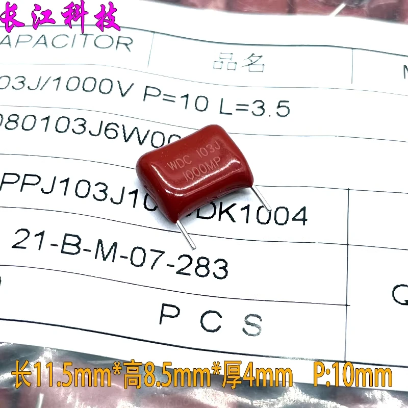 Capacitor de Filme de Polipropileno WDC CBB MPP 103 10nf 0.01uf 1000v 1kv 103J P10