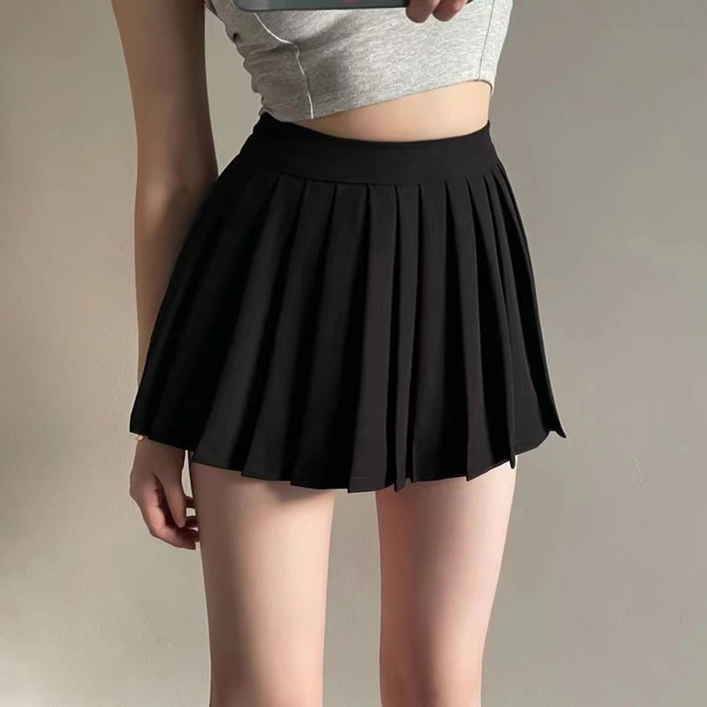 Pleated Mini Skirt Skirt Black Light Gray Navy Blue Pink Polyester S-XL Shopping Shopping And Other Occasions.