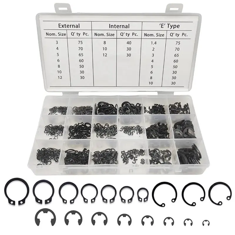 

A96I-Premium 890Pcs Circlip Snap Ring Assortment Kit 1Set-3 Types 18 Sizes Includes Storage Case