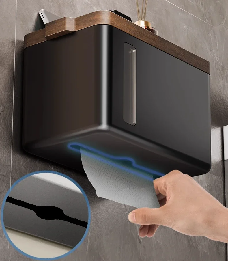 Solid wood toilet paper box hand towel box bathroom restroom wall-mounted paper towel holder waterproof roll drawer