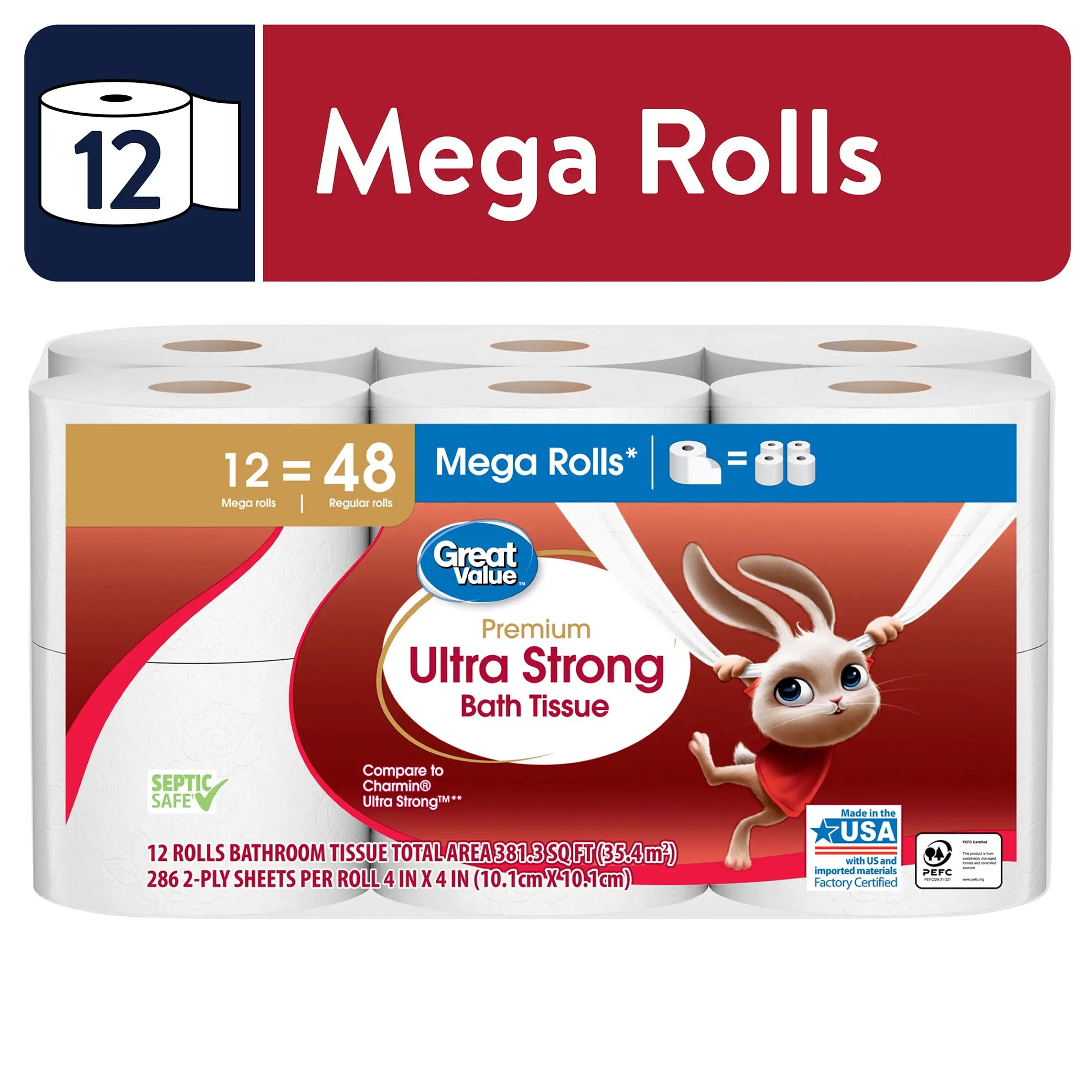 Ultra Strong Toilet Paper, 12 Mega Rolls Super super absorbent and luxurious softness Suitable for home or hotel etc