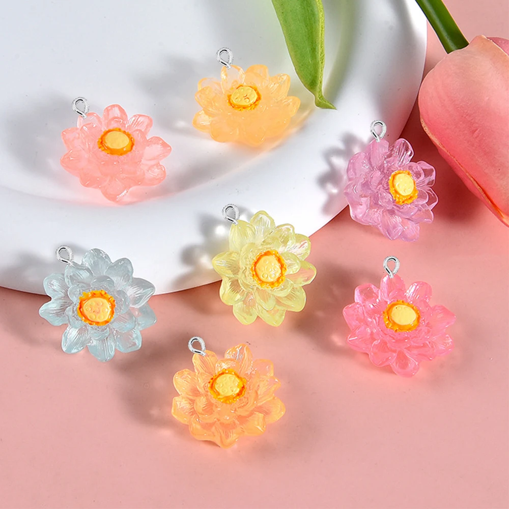 

10PCS Noctilucent Lotus Series Flat Back Charms For Earrings Bracelet Hairpin DIY Jewelry Pendants Decoration Accessories