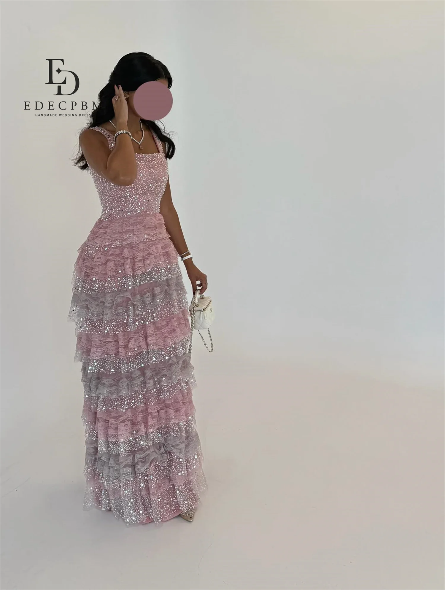 ED Pink Women Evening Dress Luxurious Evening Dresses 2025 Luxury Vestidos De Festa Sequins Multi-layer فساتين سهرة Prom