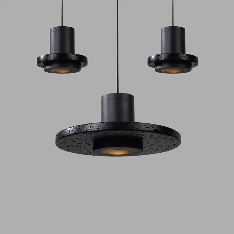 

Nordic designer minimalist wabi sabi style restaurant bar counter bedroom bedside black hat light black hole stone pendant light