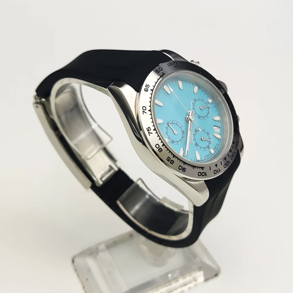 ساعة كوارتز للرجال متعددة الوظائف ، حركة Vk63 ، حافظة من الستانلس ستيل ، حزام مطاطي ، حافظة 39 مللي متر ، مضيئة ، ساعة مقاومة للماء