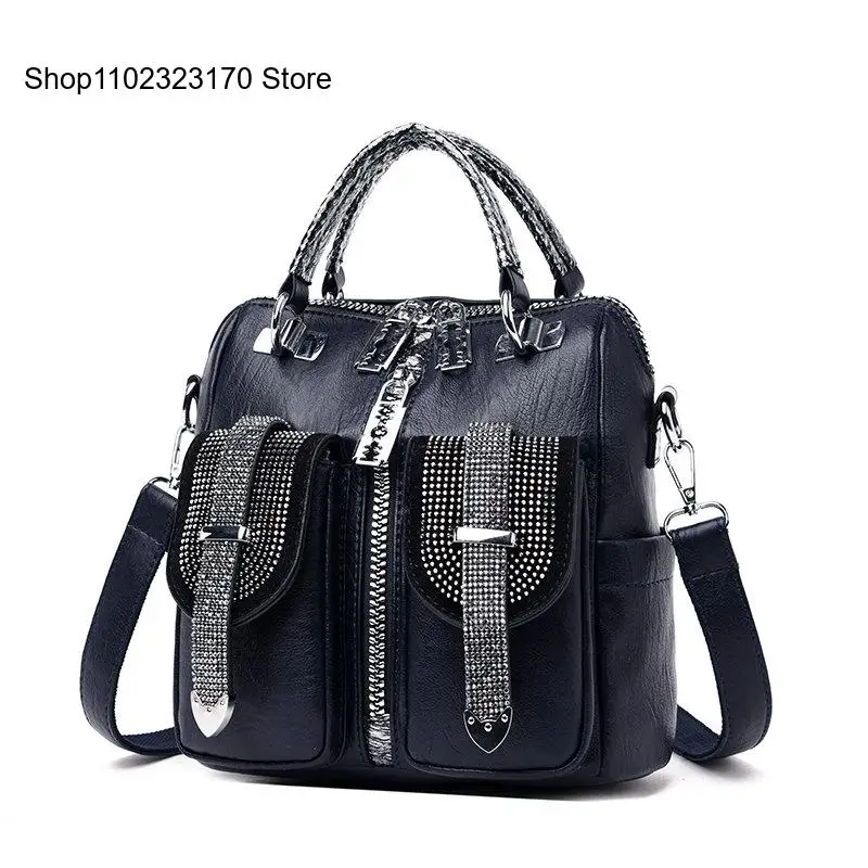 Female Small School Bag for Girls High Quality Shoulder Bags for Women Luxury Double Pocket Women Leather Backpack