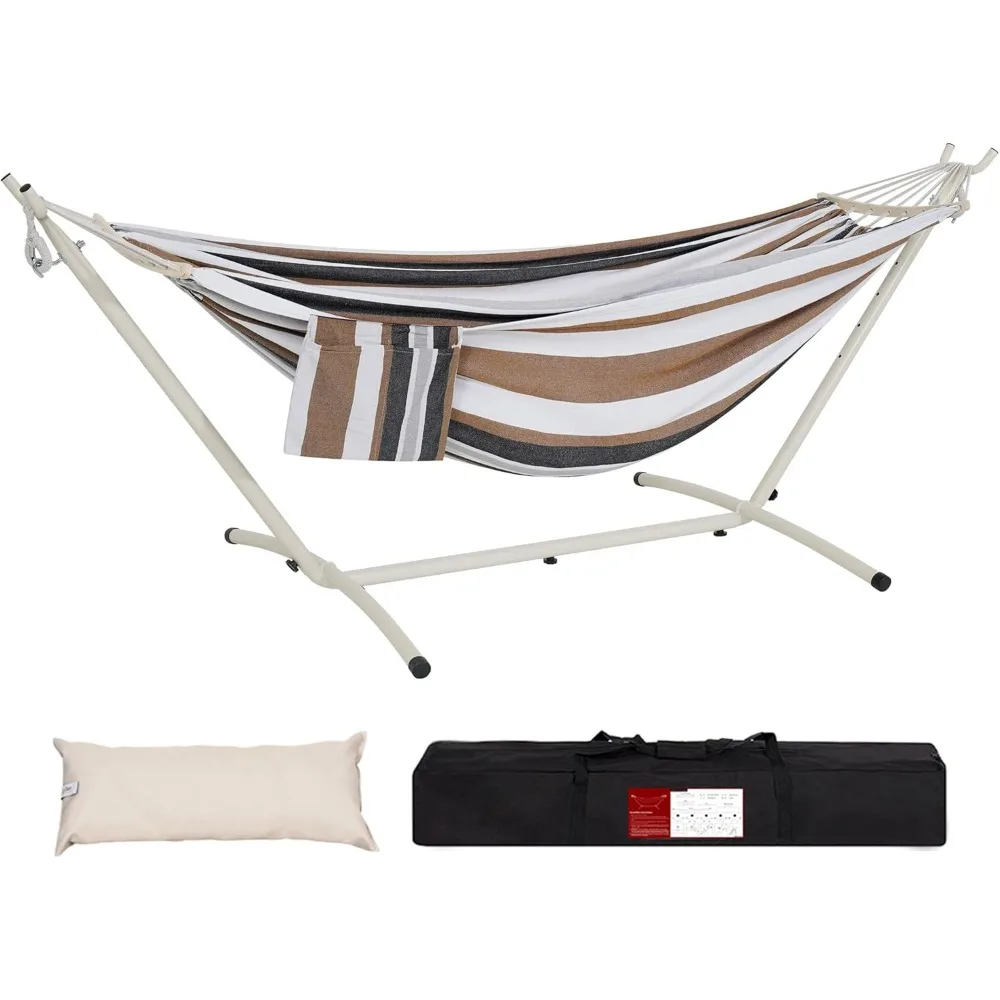 LazyDaze Hamacas Hamaca doble con soporte - Hamaca para exteriores resistente para 2 personas para adultos, incluye soporte de acero duradero, puerto