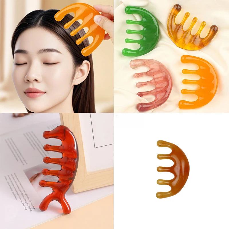 

{MX} Resin Wide Teeth Sclap Massage Comb 5-Tooth Meridian Blood Head Acupoint Massage Tool Portable Anti-Static Hair Comb